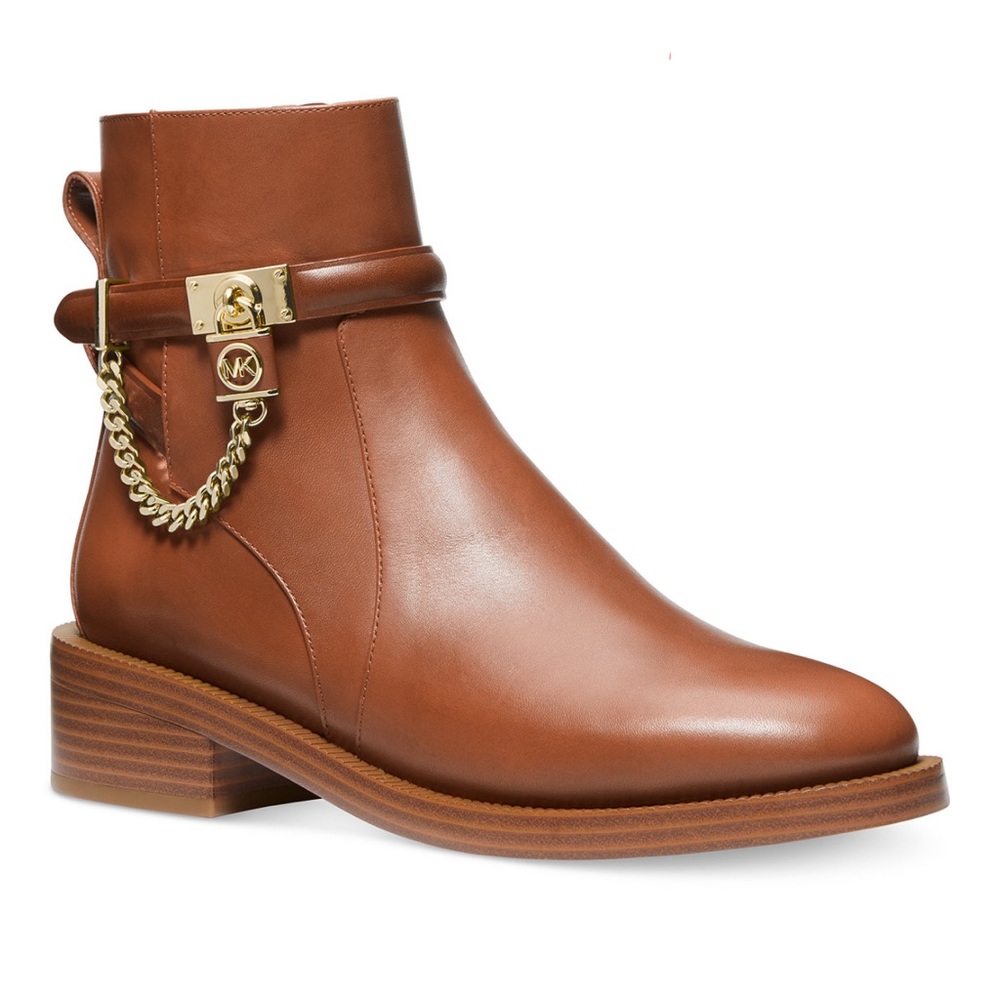 Michael Kors Women's Hamilton Leather Side-Zip Ankle Flat Booties